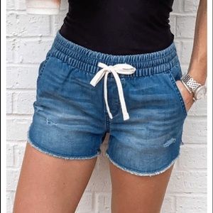 Drawstring Waist Denim Shorts